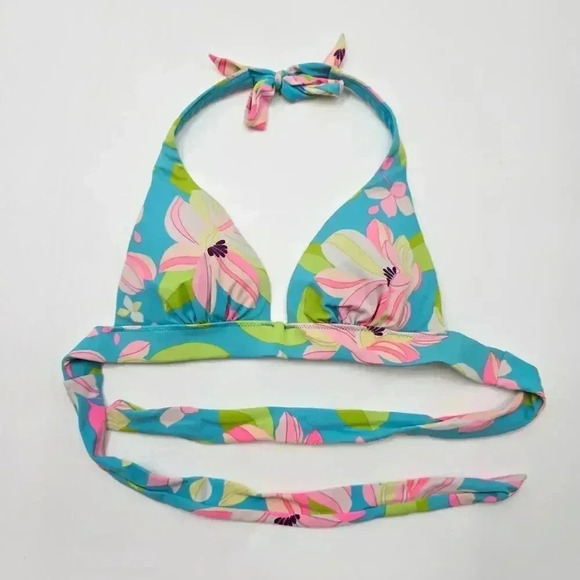 Victoria's Secret Blue Floral Padded Bikini XS Top Halter Swimwear Extra Small - Picture 1 of 3